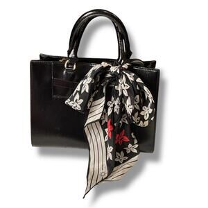 Black, White and Red Floral Long Scarf